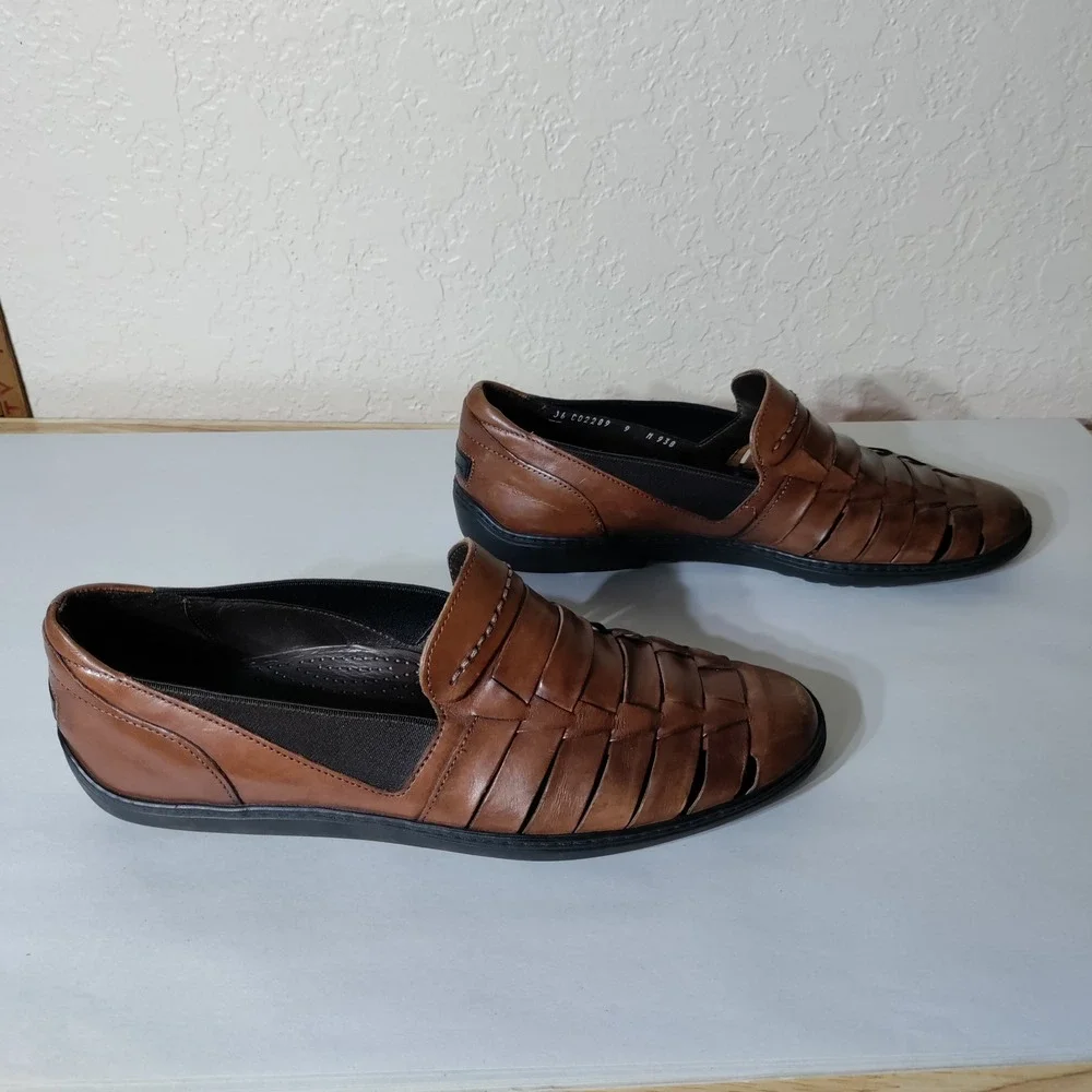 Bragano By Cole Haan Brown Woven Leather Huarache Slip On Loafers Shoes Size 9